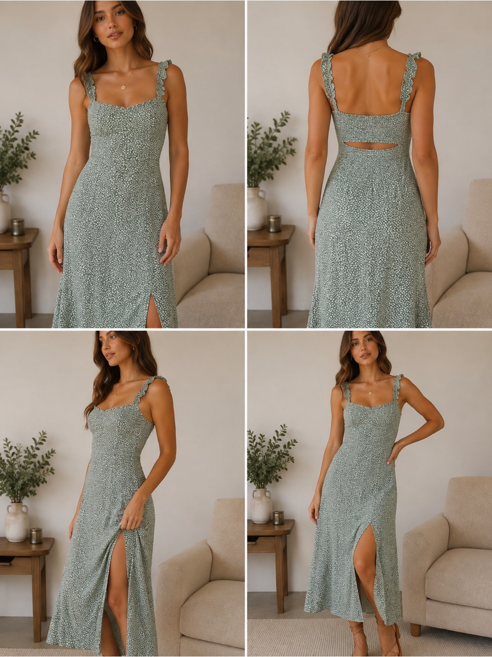 HYFVE Sage Green Floral Maxi Dress with Ruffle Straps